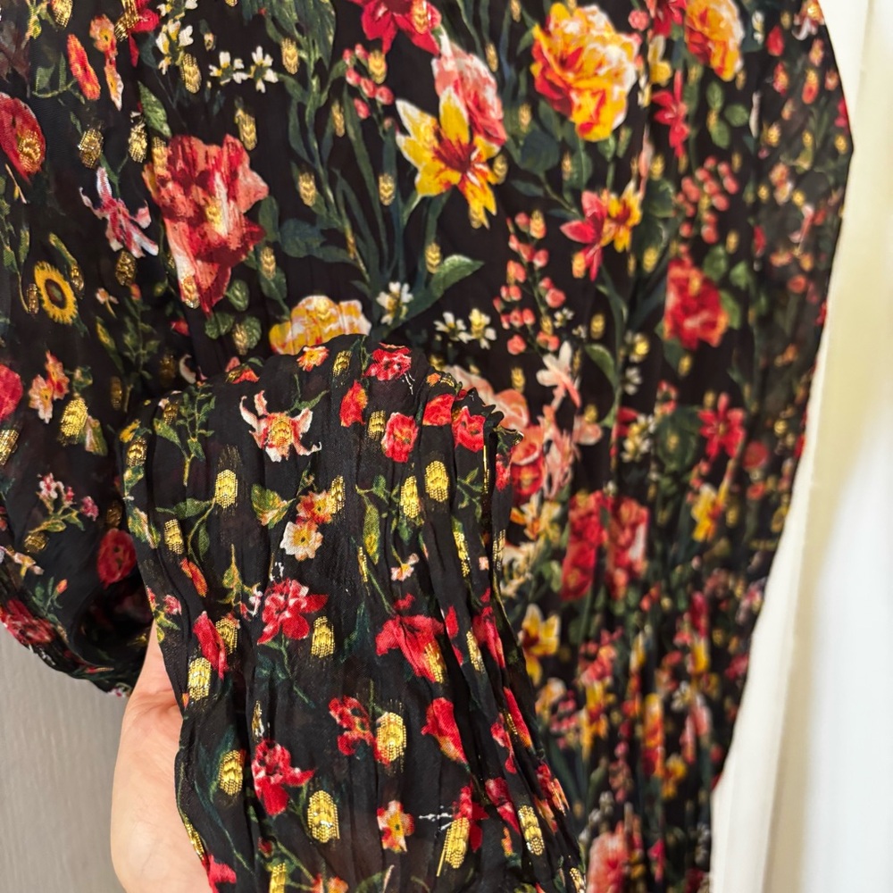 J. Crew Front Tie Flowy Dress Floral Multicolor Maxi Dark Romantic size XS - Picture 7 of 10